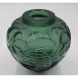 Lalique, France "Courlis" Green Glass Vase