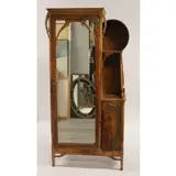 Leon Benouville, French art nouveau cabinet with mirrored door, metal overlay and inlay