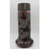 Marked Pottery Vase by Louis Comfort Tiffany, A pottery vase overlaid with pewter and with turtle back glass, sold Nov 2023