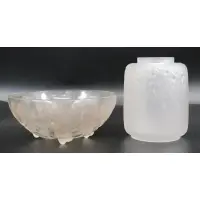 Gui by René Lalique, "Gui" bowl in clear and frosty glass with a sepia patina, sold Nov 2023