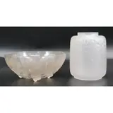 René Lalique, Gui, "Gui" bowl in clear and frosty glass with a sepia patina