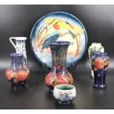 Moorcroft, Pottery Charger & 5 Vases