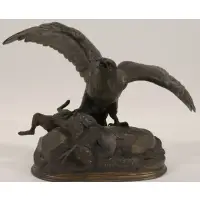 Alexandre Léonard, Eagle With Prey, Bronze sculpture