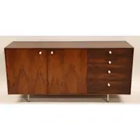 George Nelson, Rosewood "Thin Edge" Cabinet, Midcentury Rosewood 2 door and 4 drawer with porcelain pulls