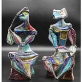 Marcello Fantoni, Rare and important pair of Midcentury Glazed Ceramic Cubist Figures, Rare and important pair of Midcentury Glazed Ceramic Cubist Figures