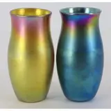 (2) favrille glass vases by Louis Comfort Tiffany, (2) favrille glass vases, sold Sep 2022