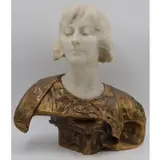 Paul-François Berthoud, Berthoud, Large carved carrara marble and gilt bronze bust of a lady