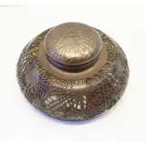 Pine Needle Inkwell #847 by Tiffany Studios, Nice original patina over glass signed on the base and numbered, sold Oct 2020