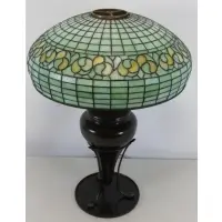 Tiffany Studios, Leaded Glass "Vine Border", Bronze Table Lamp