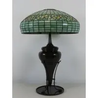 Tiffany Studios, Leaded Glass "Vine Border", Bronze Table Lamp