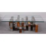 Paul Evans, for Directional Cityscape Coffee Table, Burl and chrome patchwork cityscape coffee table with glass top