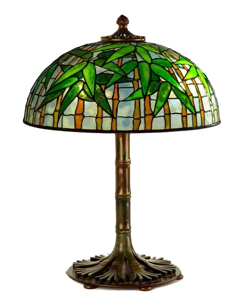 Tiffany Studios, Bamboo Table Lamp, circa 1910, leaded glass and patinaed bronze