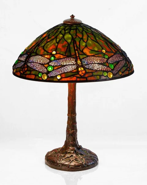 Tiffany Studios, Dichroic "Jeweled Dragonfly" Table Lamp, 1915, Leaded glass