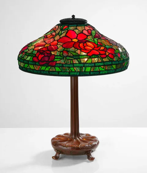 Tiffany Studios, Peony Table Lamp, 1910, Leaded glass