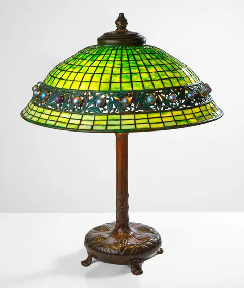 Tiffany Studios, Jeweled Geometric Table Lamp, 1910, Leaded and favrile glass