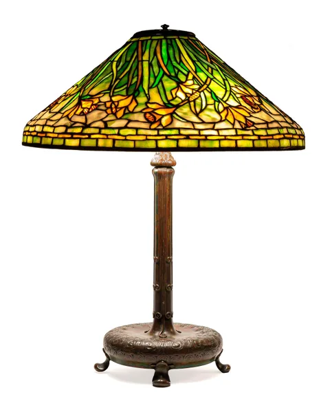 Tiffany Studios, Swirling Daffodil” Table Lamp, leaded glass and patinaed bronze