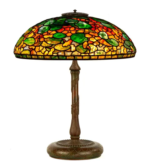 Tiffany Studios, Nasturtium Table Lamp, circa 1905, leaded glass and patinaed bronze