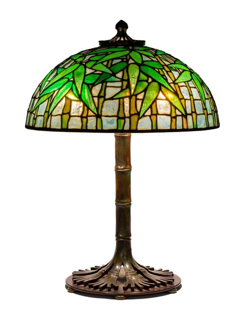 Tiffany Studios, Bamboo Table Lamp, leaded glass and patinaed bronze