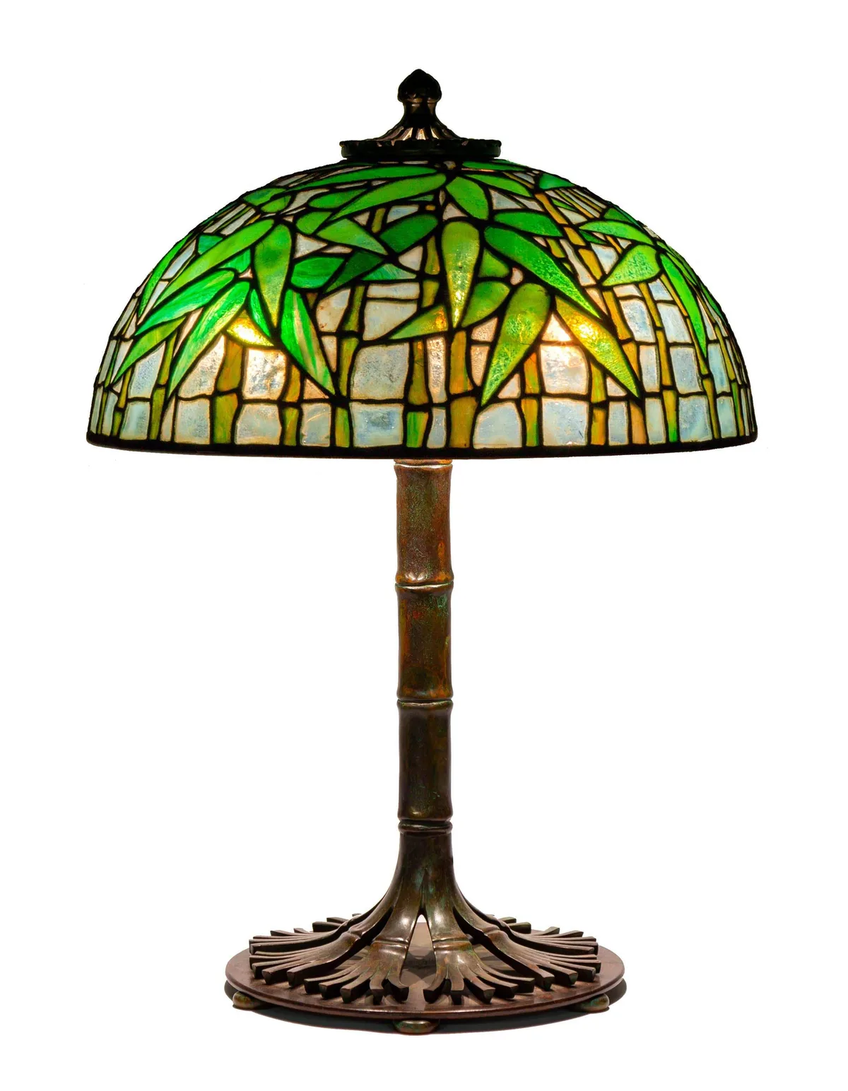 Bamboo Table Lamp by Tiffany Studios, leaded glass and patinaed bronze, sold Mar 2022