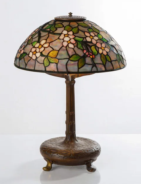 Tiffany Studios, Raised Branch, Apple Blossom Table Lamp, 1910, leaded glass