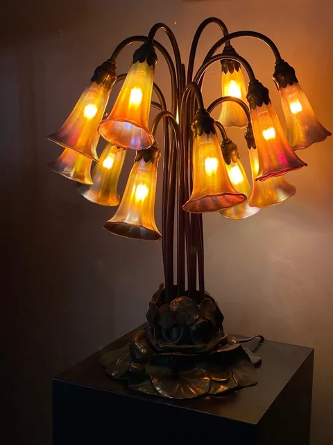 Tiffany Studios, Glass and Bronze "Twelve-Light-Lily" Table Lamp