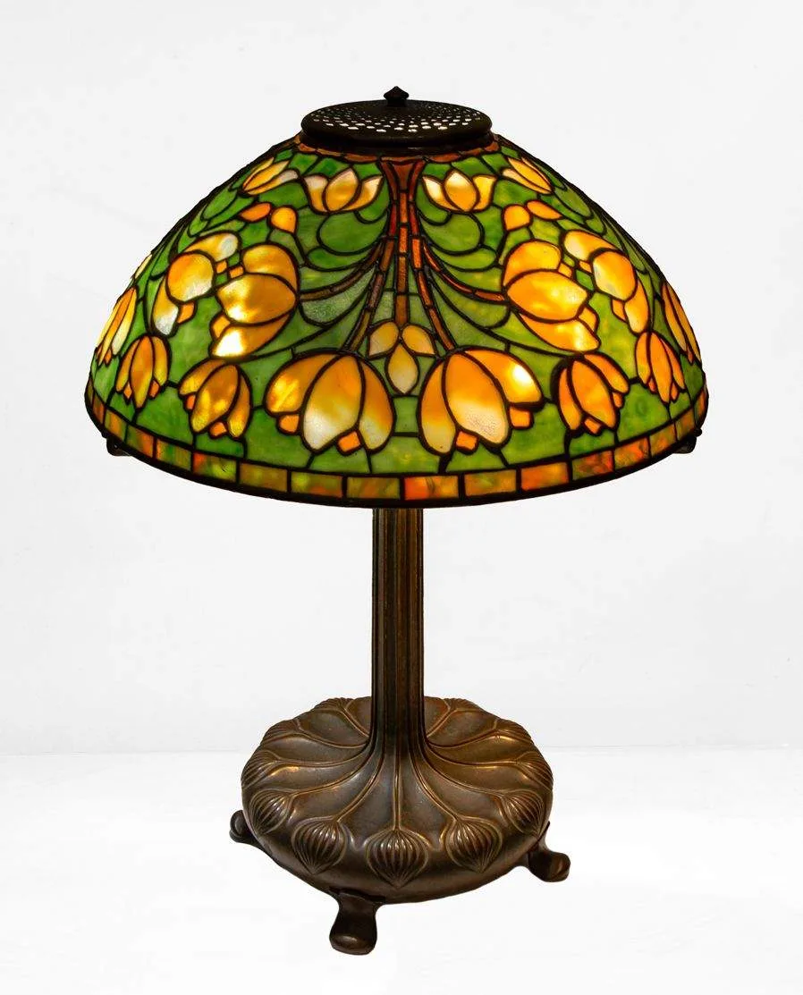 Crocus Table Lamp by Tiffany Studios, 1903, Leaded glass, sold Sep 2023