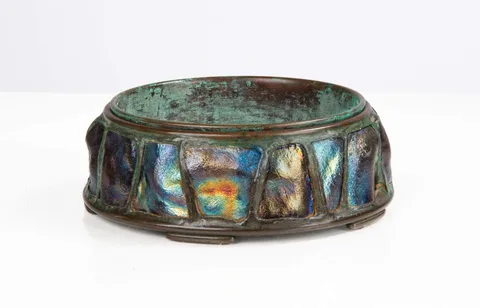Tiffany Studios, Turtleback Jardiniere, circa 1900, Bronze and blue favrile tile