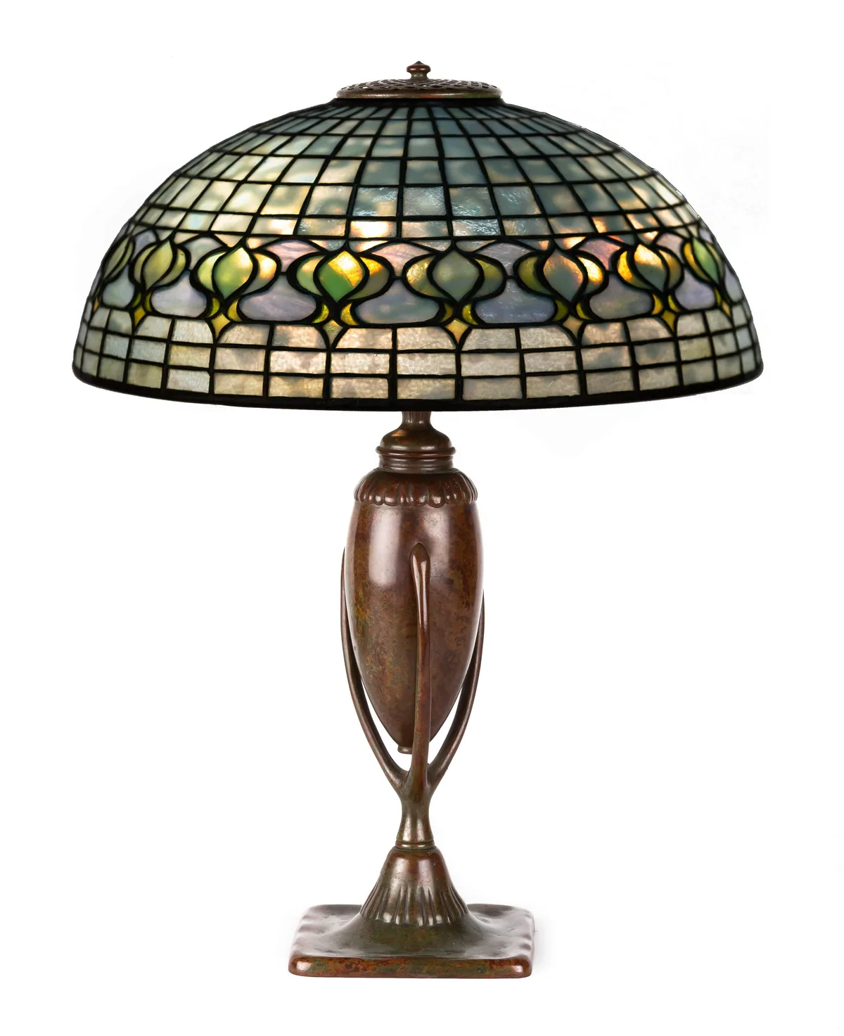 Pomegranate Table Lamp by Tiffany Studios, Leaded glass and patinaed bronze, sold Jun 2020