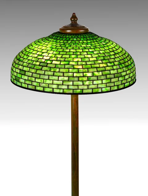 Tiffany Studios, Geometric Dome Junior Floor Lamp, 1910, leaded glass and patinaed bronze