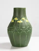 Grueby, Two-Color Vase with Stylized Flowers