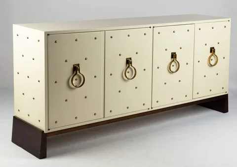 Original White Lacquered Studded Brass Cabinet by Tommi Parzinger, sold Mar 2020