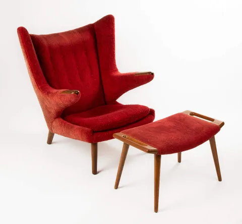 Papa Bear Chair & Ottoman by Hans J. Wegner, 1951, Upholstery, sold Mar 2025