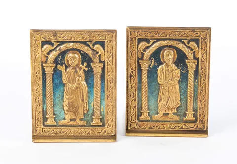 Enameled Bronze Bookends by Tiffany Studios, sold May 2021