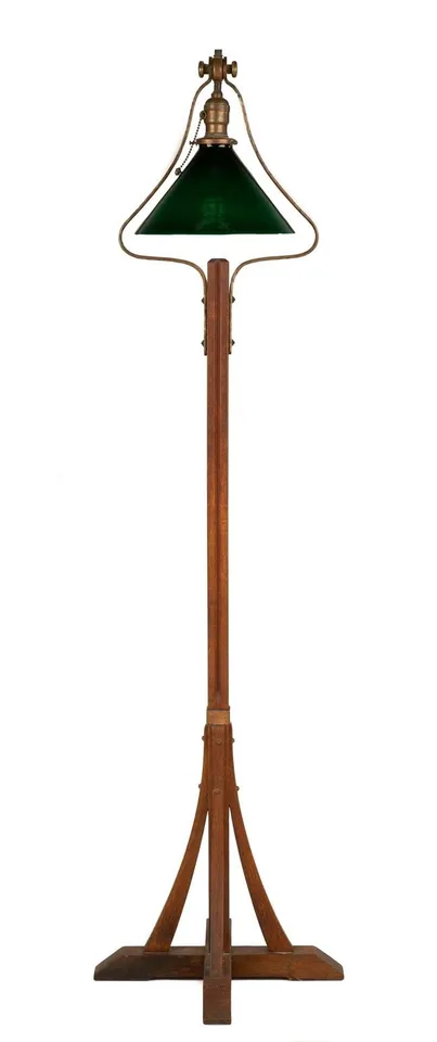 Gustav Stickley, Floor Lamp, Oak and hammered metal