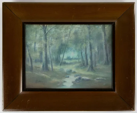 Edward Diers, for Rookwood Pottery, "Woodland" Landscape Plaque, 1916, glazed porcelain