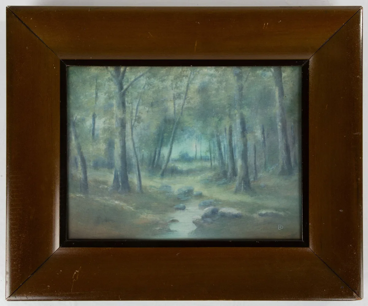 Edward Diers, for Rookwood Pottery, "Woodland" Landscape Plaque, 1916, glazed porcelain