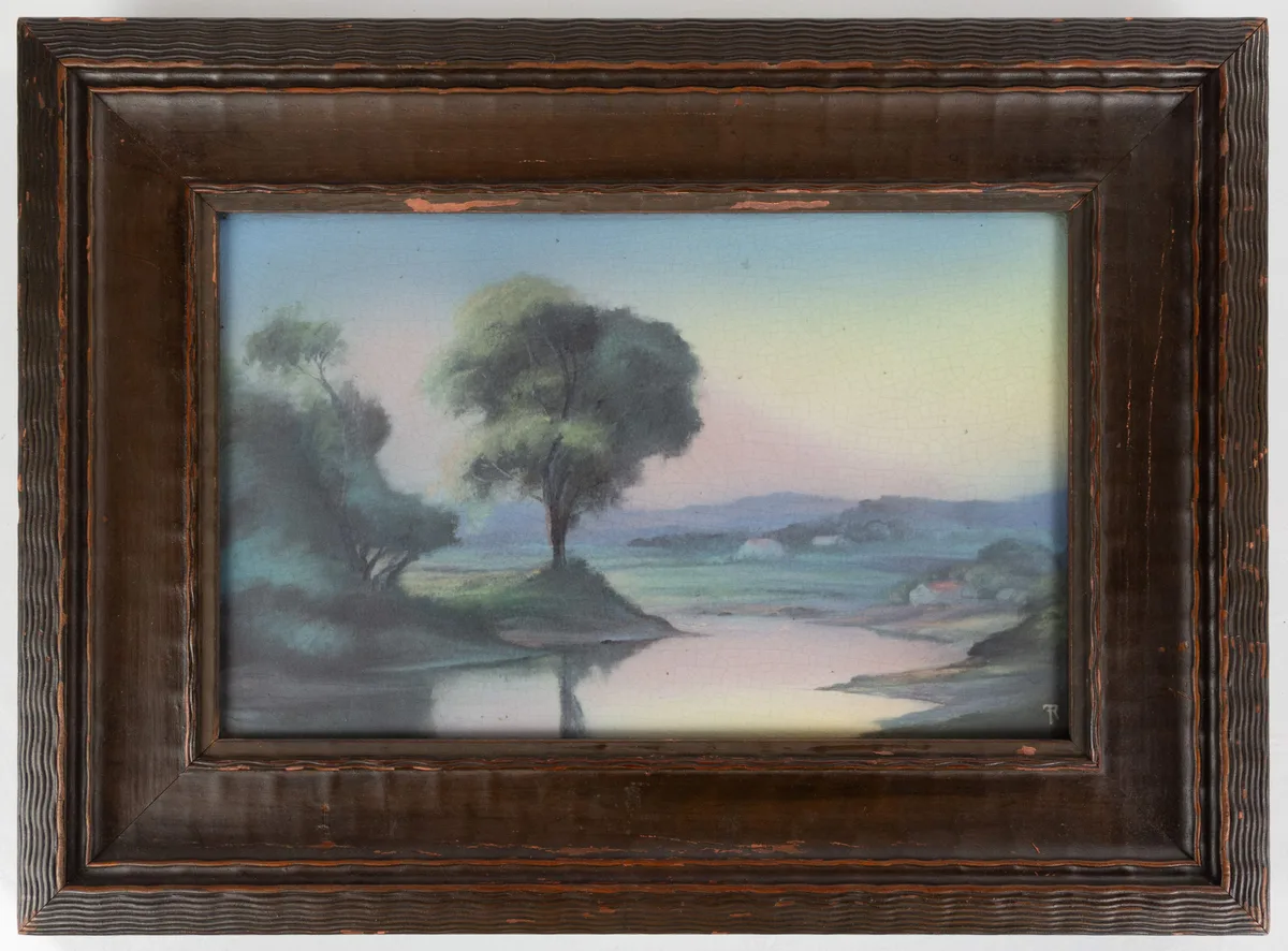 Fred Rothenbusch, for Rookwood Pottery, "Bend in the River" Landscape Plaque, 1922, glazed porcelain