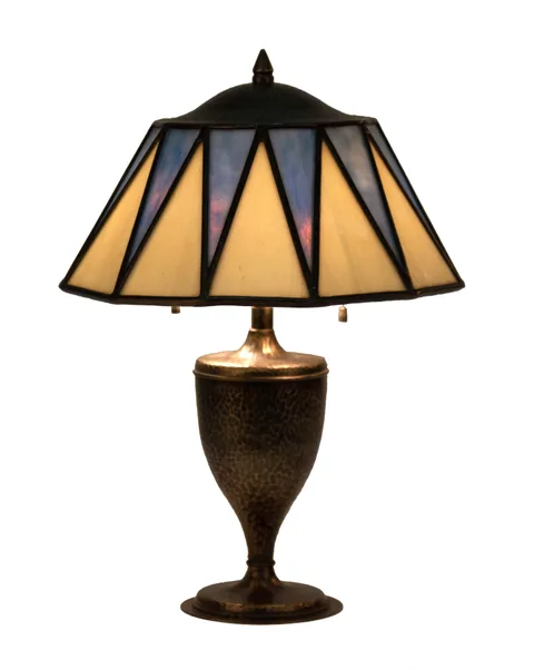 Hammered Metal/Leaded Glass Table Lamp by Roycroft, sold May 2020