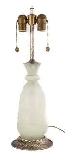 Alexander Joseph von Steuben, Alabaster Lamp Base with Roycroft Mounts