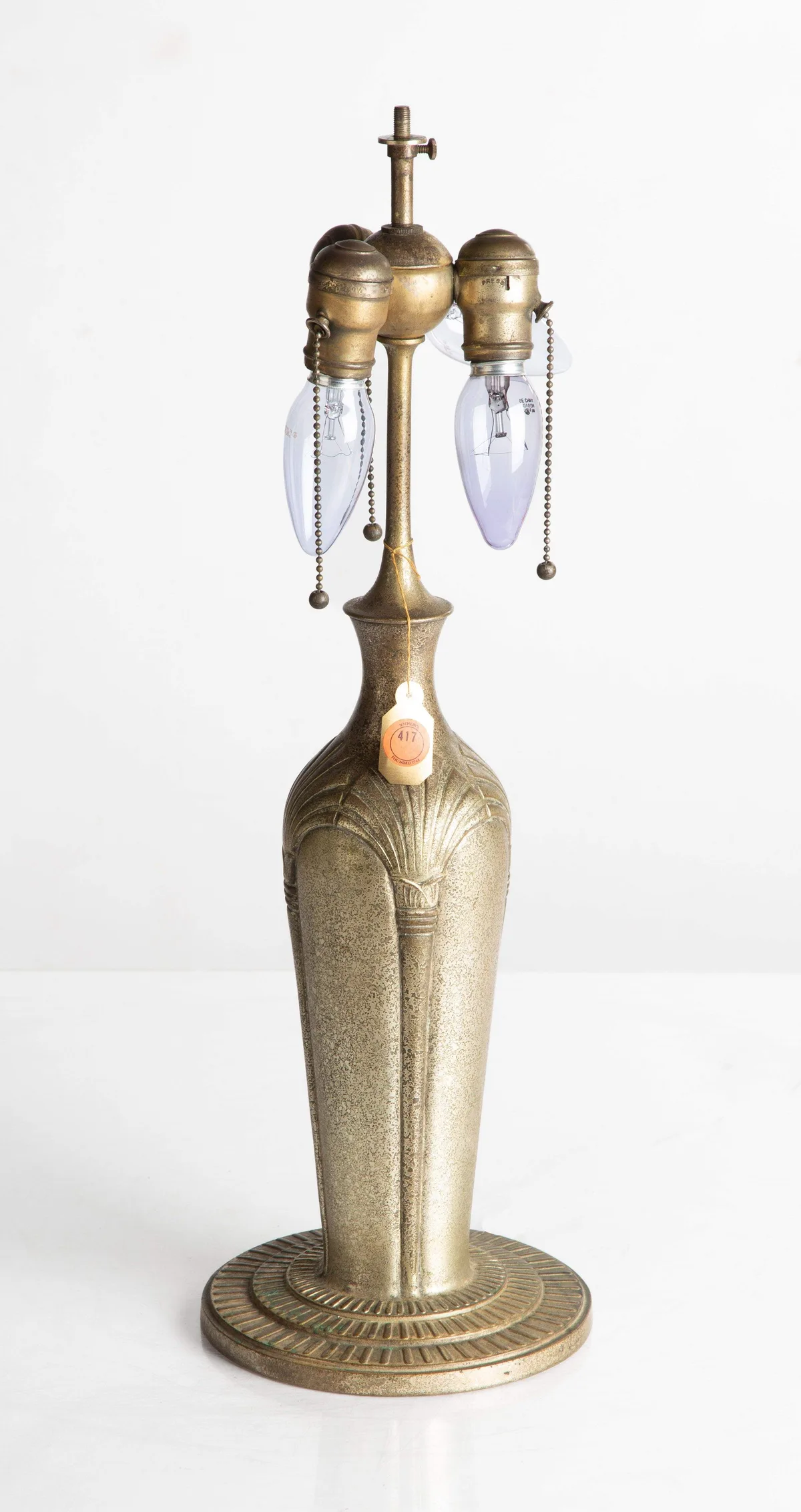 Lamp Base by Tiffany Studios, silver patinaed bronze, sold Mar 2024