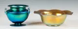 Frederick Carder, Steuben Blue Aurene Three-Handled Vase