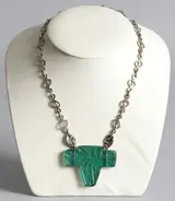 Lalique, Emerald Green Dragonfly Pendant w/Original Sterling Silver Chain