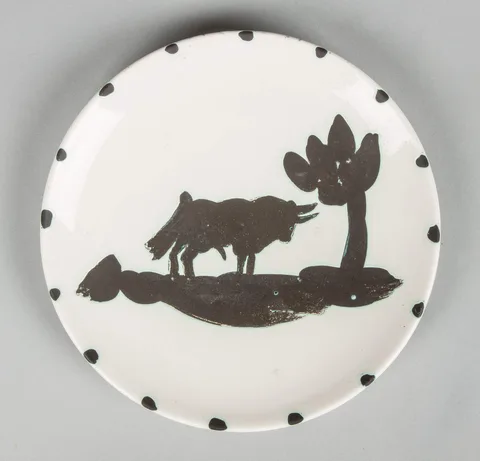 Pottery Plate with Bull by Pablo Picasso, ceramic, Madoura edition, sold Nov 2015