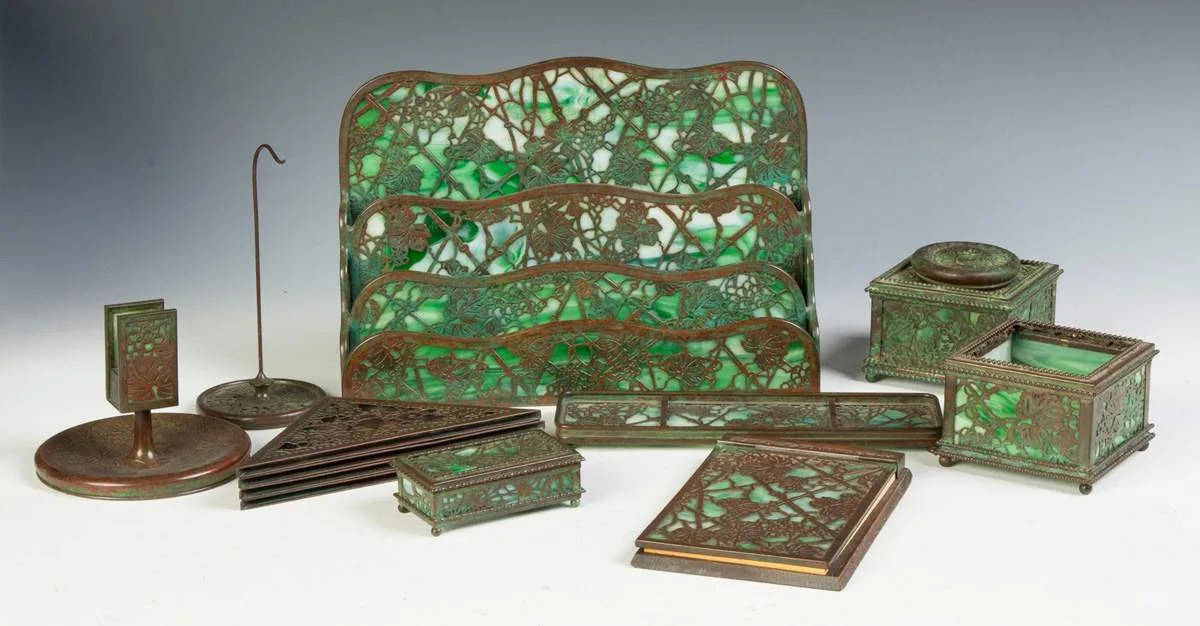 Tiffany Studios, Desk Set -Grape Leaf Pattern