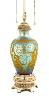 Alexander Joseph von Steuben, Yellow Jade & Blue Aurene Acid Cut-Back Lamp Base