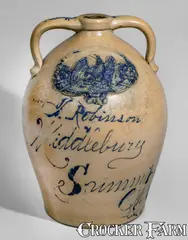 J. Robinson, Outstanding "J. Robinson / Middlebury / Summit Co / Ohio" Double-Handled Stoneware Eagle Jug, circa 1875, Stoneware