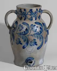 H. C. Smith, Very Rare and Fine H.C. SMITH / ALEXA / D.C. Five-Gallon Open-Handled Stoneware Cooler w/ Profuse Decoration, circa 1845, Stoneware