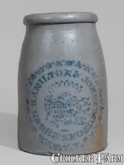 Hamilton & Jones, HAMILTON & JONES / GREENSBORO, Pa. Stoneware Canning Jar w/ Stenciled Federal Eagle Motif, circa 1875, Stoneware