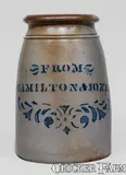 From, Greensboro, Pennsylvania Stoneware Canning Jar FROM / HAMILTON & JONES, circa 1870, Stoneware