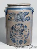 A. Conrad, Outstanding Ten-Gallon Lion Pottery A. CONRAD / NEW GENEVA / FAYETTE CO, PA Double Eagle Crock, circa 1875, Stoneware